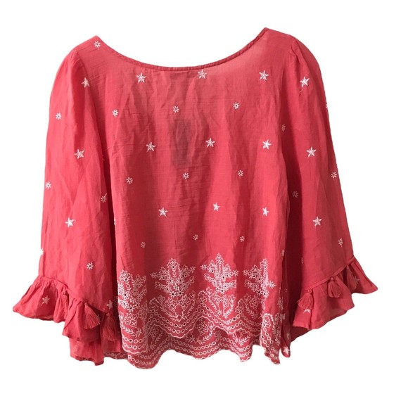 NWT American Eagle Boho Coral White Embroidered TASSEL Tunic Top XS - Picture 2 of 5